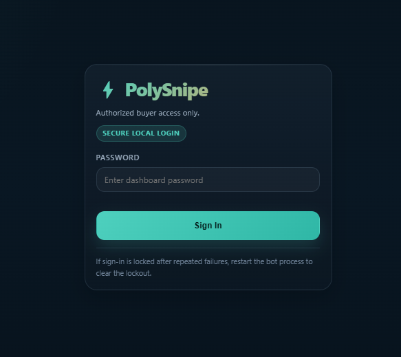 PolySnipe Bot Secure Login screenshot