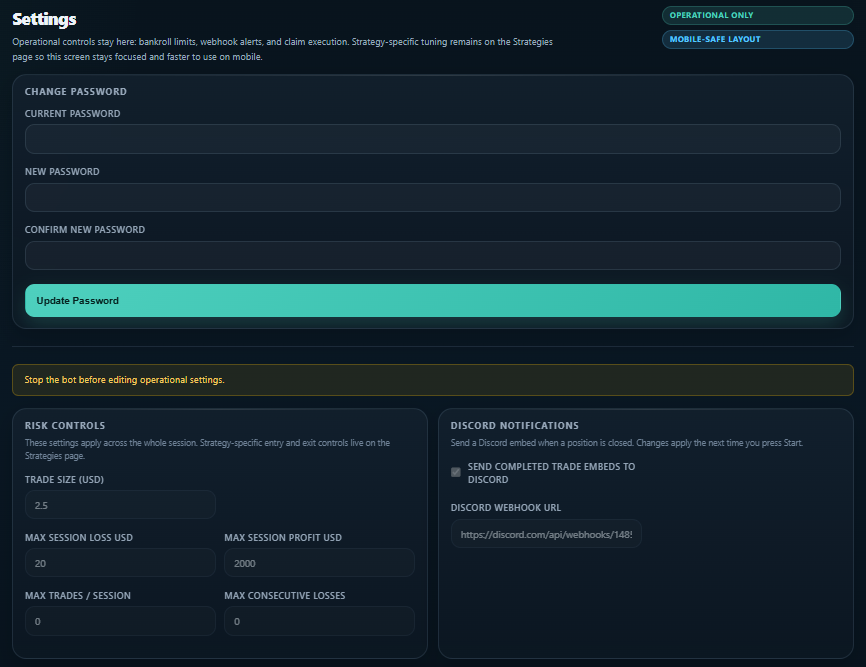 PolySnipe Bot Settings screenshot